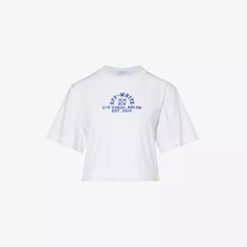 Укороченная футболка из хлопкового джерси с потрескавшимся логотипом Off-White, мультиколор