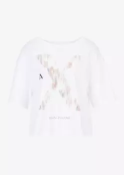 Укороченная футболка из хлопкового джерси со складками Armani Exchange, белый