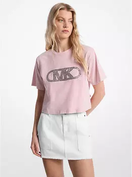 Укороченная футболка из крашеного в готовом виде хлопка с заклепками Michael Kors, розовый