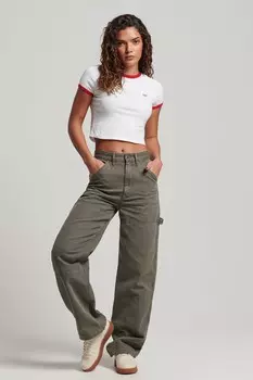 Укороченная футболка из натурального хлопка с декоративной отделкой Superdry, белый