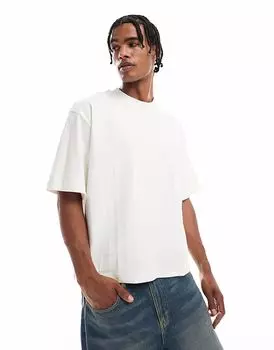 Укороченная футболка Jack & Jones oversize в рубчик белого цвета