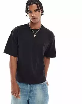 Укороченная футболка Jack & Jones oversize в рубчик черного цвета