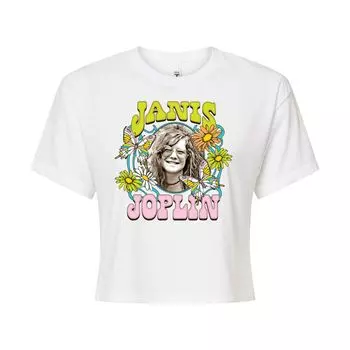 Укороченная футболка Janis Joplin с цветами и бабочками для юниоров Licensed Character, белый