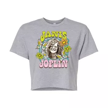 Укороченная футболка Janis Joplin с цветами и бабочками для юниоров Licensed Character, серый