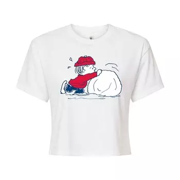 Укороченная футболка Juniors' Peanuts Linus Snowball Licensed Character, белый