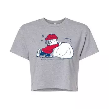 Укороченная футболка Juniors' Peanuts Linus Snowball Licensed Character, цвет Heather Gray