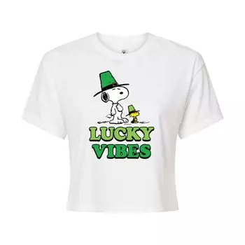 Укороченная футболка Juniors' Peanuts Lucky Vibes Licensed Character, белый