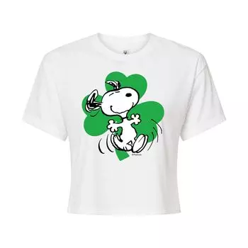 Укороченная футболка Juniors' Peanuts Snoopy Shamrock Licensed Character, белый