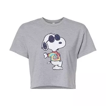 Укороченная футболка Juniors' Peanuts Snoopy Tie Dye Licensed Character, цвет Heather Gray