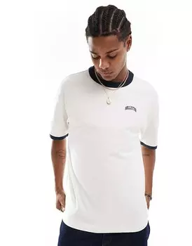 Укороченная футболка кремового и темно-синего цвета Hollister с логотипом колледжа