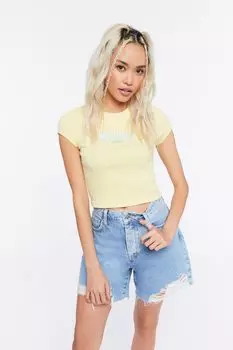Укороченная футболка Malibu с графическим рисунком Forever 21, желтый