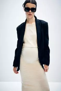 Укороченная футболка mom и юбка карандаш H&M, бежевый