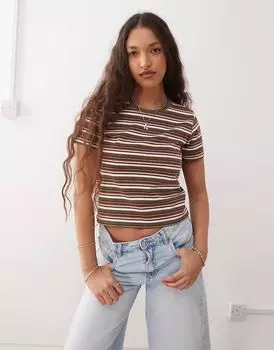 Укороченная футболка Monki в коричневую полоску