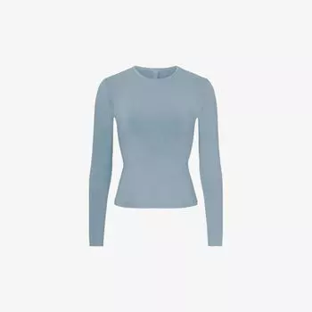 Укороченная футболка New Vintage с длинными рукавами из эластичного хлопка Skims, цвет denim
