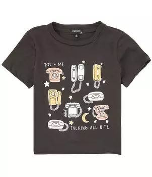 Укороченная футболка Originality Big Girls 7–16 с короткими рукавами и телефонным разговором, черный