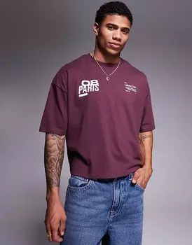 Укороченная футболка оверсайз ASOS DESIGN с графикой бордового цвета