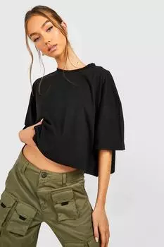 Укороченная футболка оверсайз jean grazer Boohoo, черный