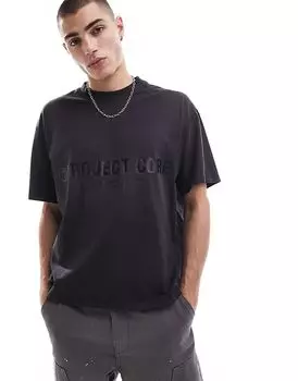 Укороченная футболка оверсайз с логотипом черного цвета Jack & Jones