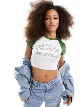 Укороченная футболка PacSun outline reglan зеленого и белого цвета
