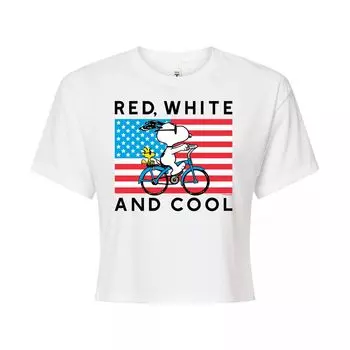 Укороченная футболка Peanuts Bike Riding Snoopy для юниоров "Red, White & Cool" Licensed Character, белый