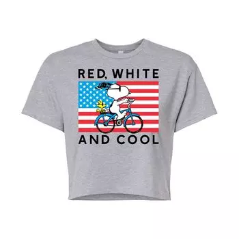 Укороченная футболка Peanuts Bike Riding Snoopy для юниоров "Red, White & Cool" Licensed Character, серый