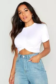 Укороченная футболка petite с завязкой спереди Boohoo, белый