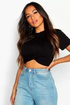 Укороченная футболка petite с завязкой спереди Boohoo, черный