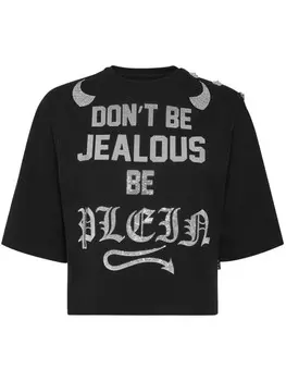 Укороченная футболка Philipp Plein, украшенная кристаллами, черный