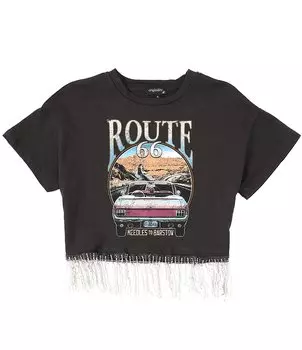 Укороченная футболка Route 66 с короткими рукавами и бахромой со стразами Originali для больших девочек 7–16 лет Originality, черный