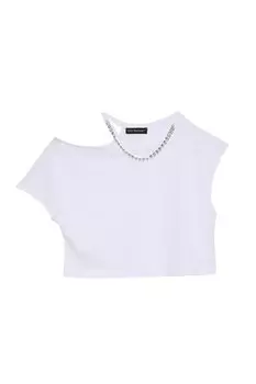 Укороченная футболка с аксессуаром-ожерельем Белая QUZU