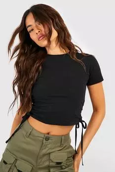 Укороченная футболка с боками Boohoo, черный