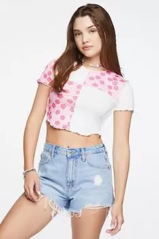 Укороченная футболка с цветочным принтом Reworked Forever 21, белый