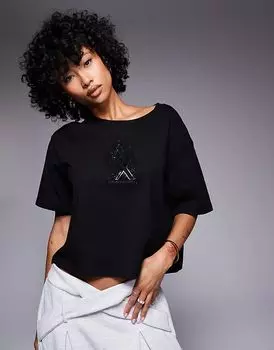 Укороченная футболка с декорированным логотипом черного цвета Armani Exchange