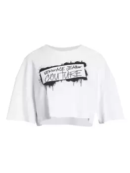 Укороченная футболка с декорированным логотипом Versace Jeans Couture, белый