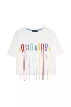 Укороченная футболка с декором Rope цвета экрю QUZU