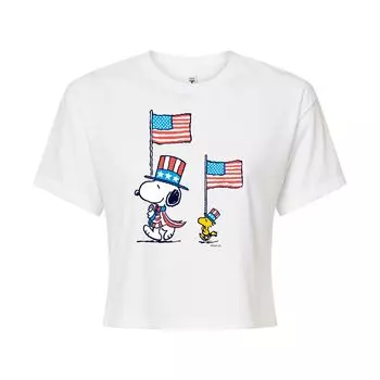 Укороченная футболка с флагом March для юниоров Peanuts Snoopy & Woodstock Licensed Character, белый