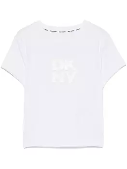 Укороченная футболка с фольгированным логотипом DKNY, белый