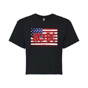 Укороченная футболка с графическим рисунком AC/DC для юниоров с американским флагом Licensed Character, черный