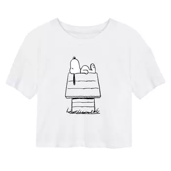 Укороченная футболка с графическим рисунком Juniors' Peanuts Doghouse Licensed Character