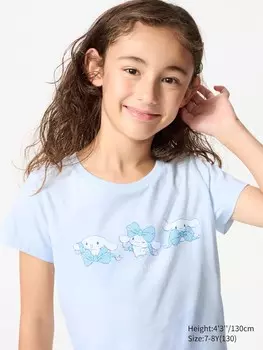 Укороченная футболка с графическими персонажами Sanrio Uniqlo, цвет 60 синий
