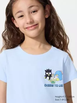 Укороченная футболка с графическими персонажами Sanrio Uniqlo, синий