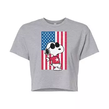 Укороченная футболка с изображением флага Juniors' Peanuts Joe Cool Licensed Character, серый
