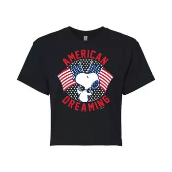 Укороченная футболка с изображением Снупи для детей Peanuts "American Dreaming" Licensed Character, черный