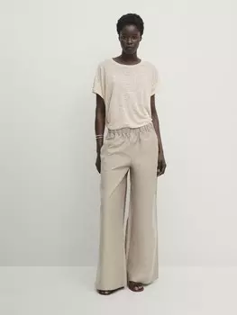 Укороченная футболка с коротким рукавом из 100% льна Massimo Dutti, бежевый