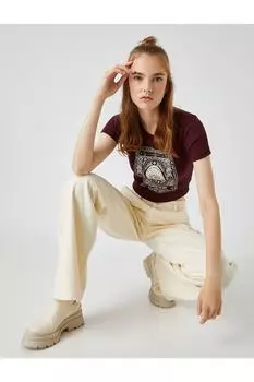 Укороченная футболка с коротким рукавом Koton, бордовый