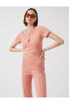 Укороченная футболка с короткими рукавами и окном Koton, розовый