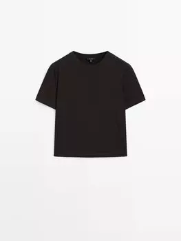 Укороченная футболка с короткими рукавами из 100% хлопка Massimo Dutti, коричневый