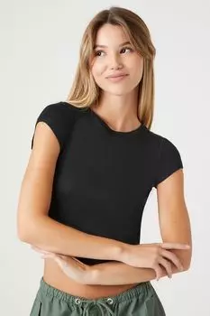 Укороченная футболка с круглым вырезом Forever 21, черный