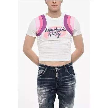 Укороченная футболка с круглым вырезом и контрастными полосами Dsquared2, White