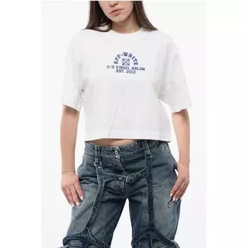 Укороченная футболка с круглым вырезом и принтом спереди Off-White, White